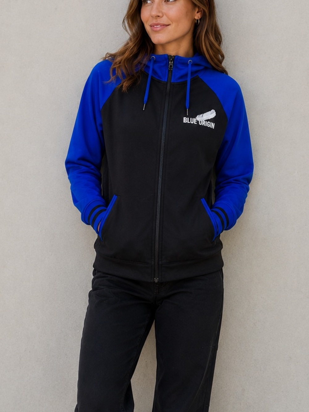 Sport-Tek Blue Origin Womens M Hooded Full Zip Jacket Black Blue Space Logo